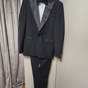 Classic Black Tuxedo (Jacket & Trouser Set) with Wide Satin Lapels*